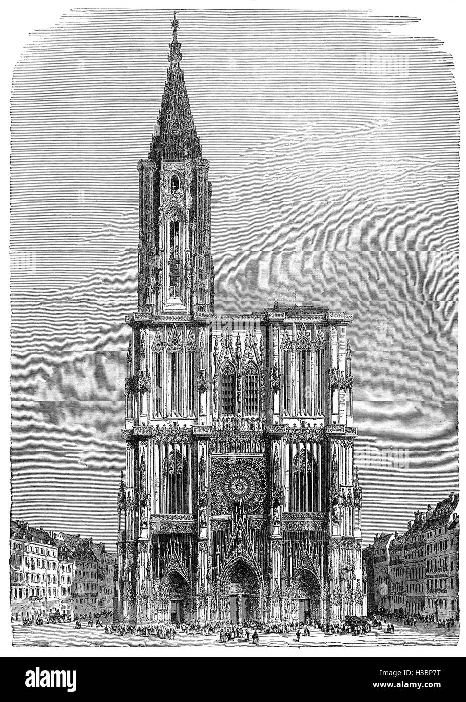 La cattedrale di Strasburgo o la Cattedrale di Nostra Signora di Strasburgo è una cattedrale cattolica romana a Strasburgo, Alsazia, Francia. Durante l'Assedio di Strasburgo, nella guerra franco-prussiana, la cattedrale è stata colpita da artiglieria prussiano. Le cupole di attraversamento del tetto è stato trafitto e successivamente è stato ricostruito in una grander, romanica in stile revival da Notre-Dame di bottega longtime chief architect, Gustave Klotz. Foto Stock