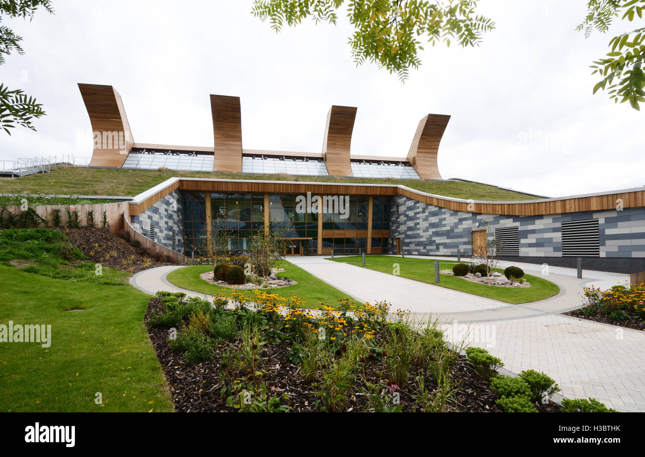 GSK Carbon Neutral laboratorio di chimica sostenibile, edificio nel Giubileo Campus, Università di Nottingham, Inghilterra. Foto Stock
