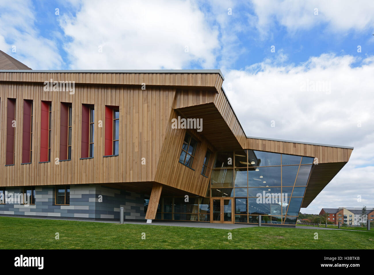 GSK Carbon Neutral laboratorio di chimica sostenibile, edificio nel Giubileo Campus, Università di Nottingham, Inghilterra. Foto Stock