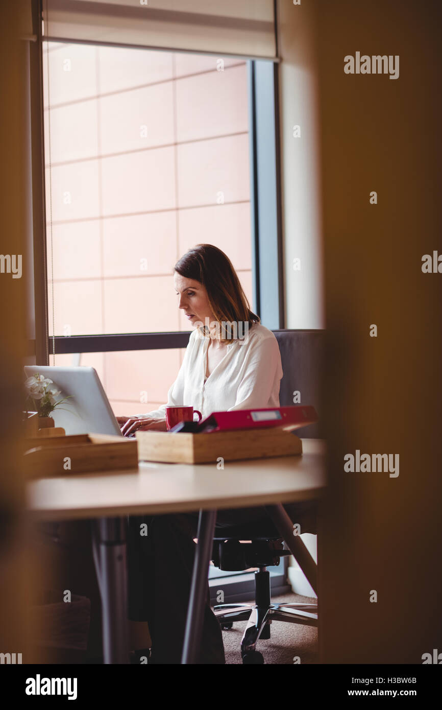 Donna al lavoro su computer portatile Foto Stock