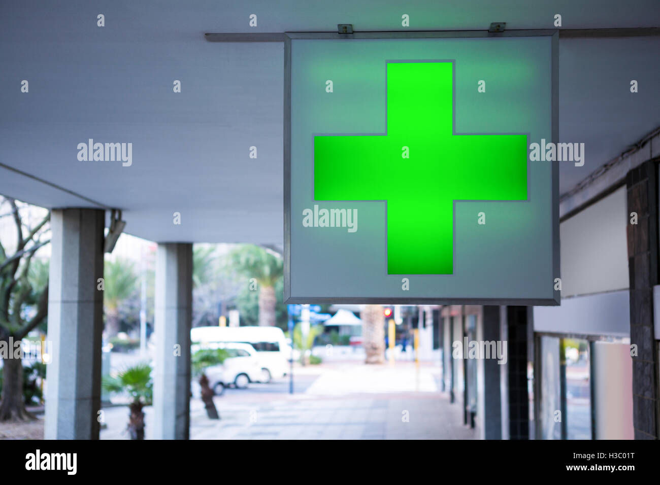 Segno medici al di fuori della farmacia Foto Stock