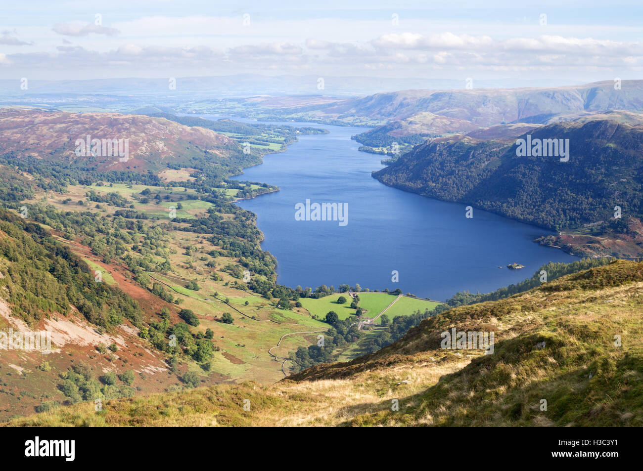 Lake Ullswater dalla sommità di Sheffield Pike, Lake District inglese, Cumbria, Regno Unito Foto Stock