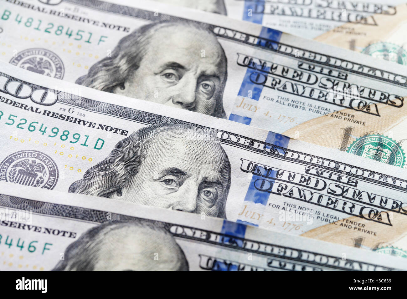 Nuovo 100, il nuovo cento-dollaro close-up, il sistema di protezione Foto Stock