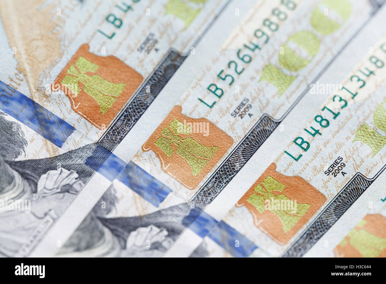 Nuovo 100, il nuovo cento-dollaro close-up, il sistema di protezione Foto Stock