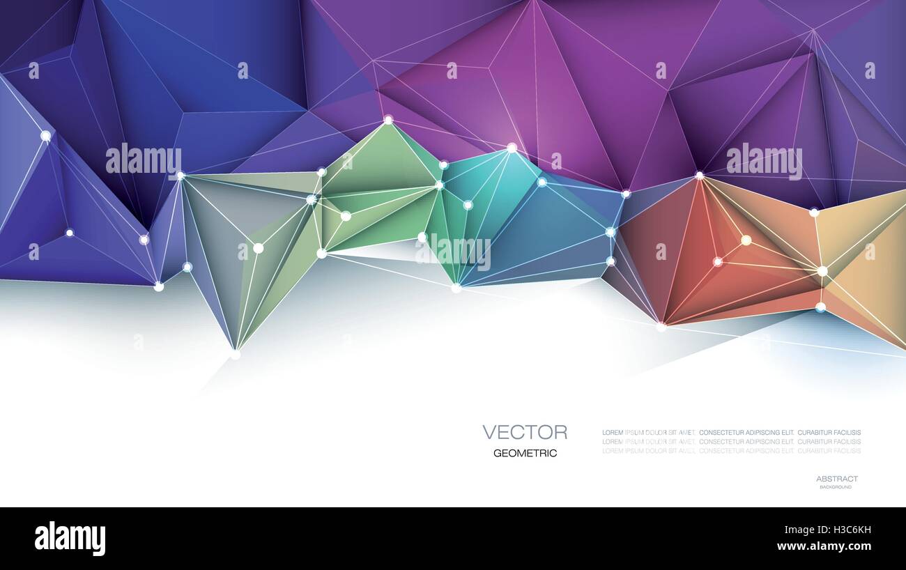 Vettore, geometrico poligonale poligono ( ) Modello Triangolo nella struttura di molecola di forma. Multicolore, blu, sfondo verde Illustrazione Vettoriale