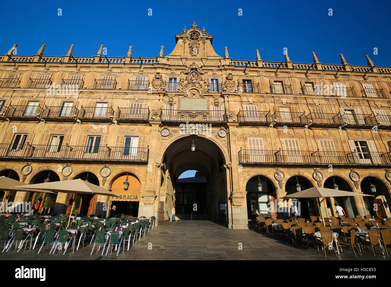 La Plaza Mayor (piazza principale) in Salamanca, Spagna Foto Stock