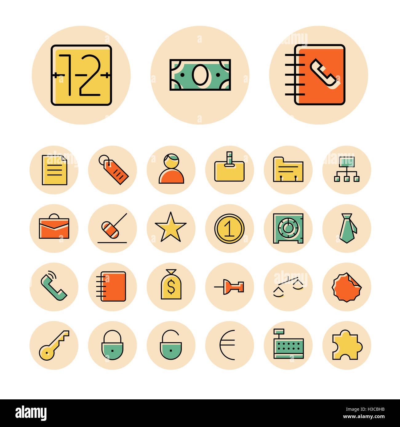 Sottile linea di icone per business, il sistema bancario e finanziario. Foto Stock