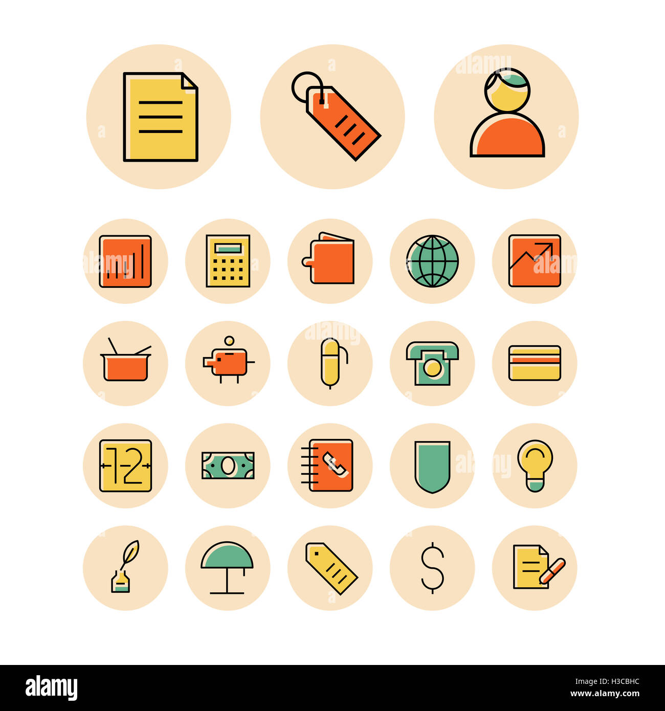 Sottile linea di icone per business, il sistema bancario e finanziario. Foto Stock