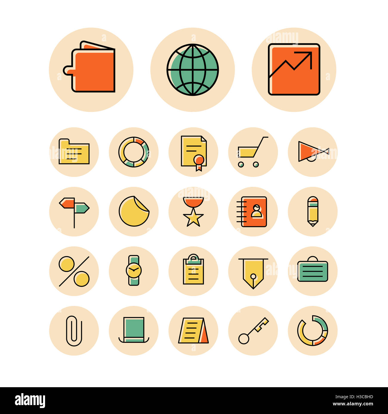 Sottile linea di icone per business, il sistema bancario e finanziario. Foto Stock