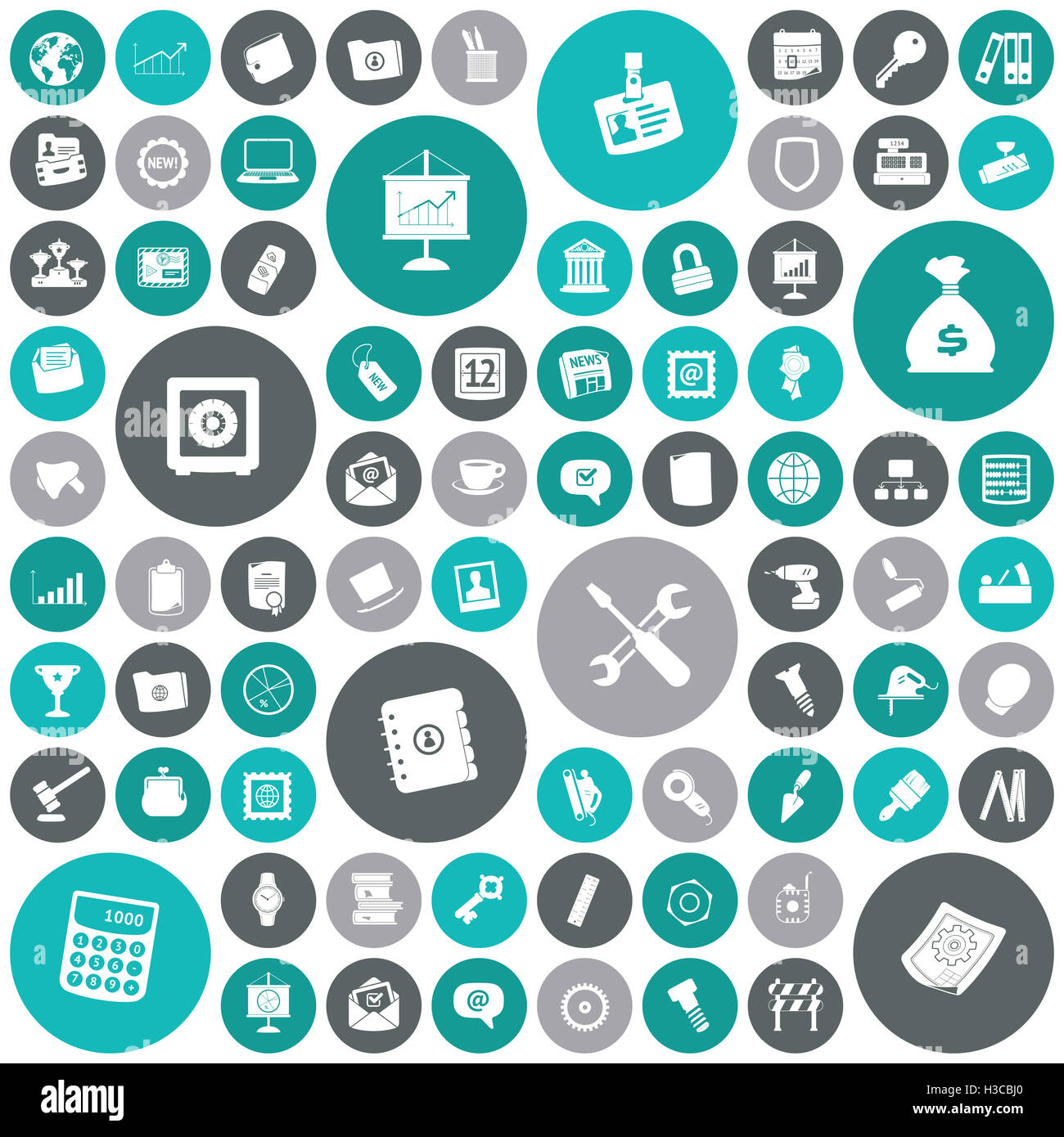 Design piatto icone per il settore commerciale e industriale. Foto Stock