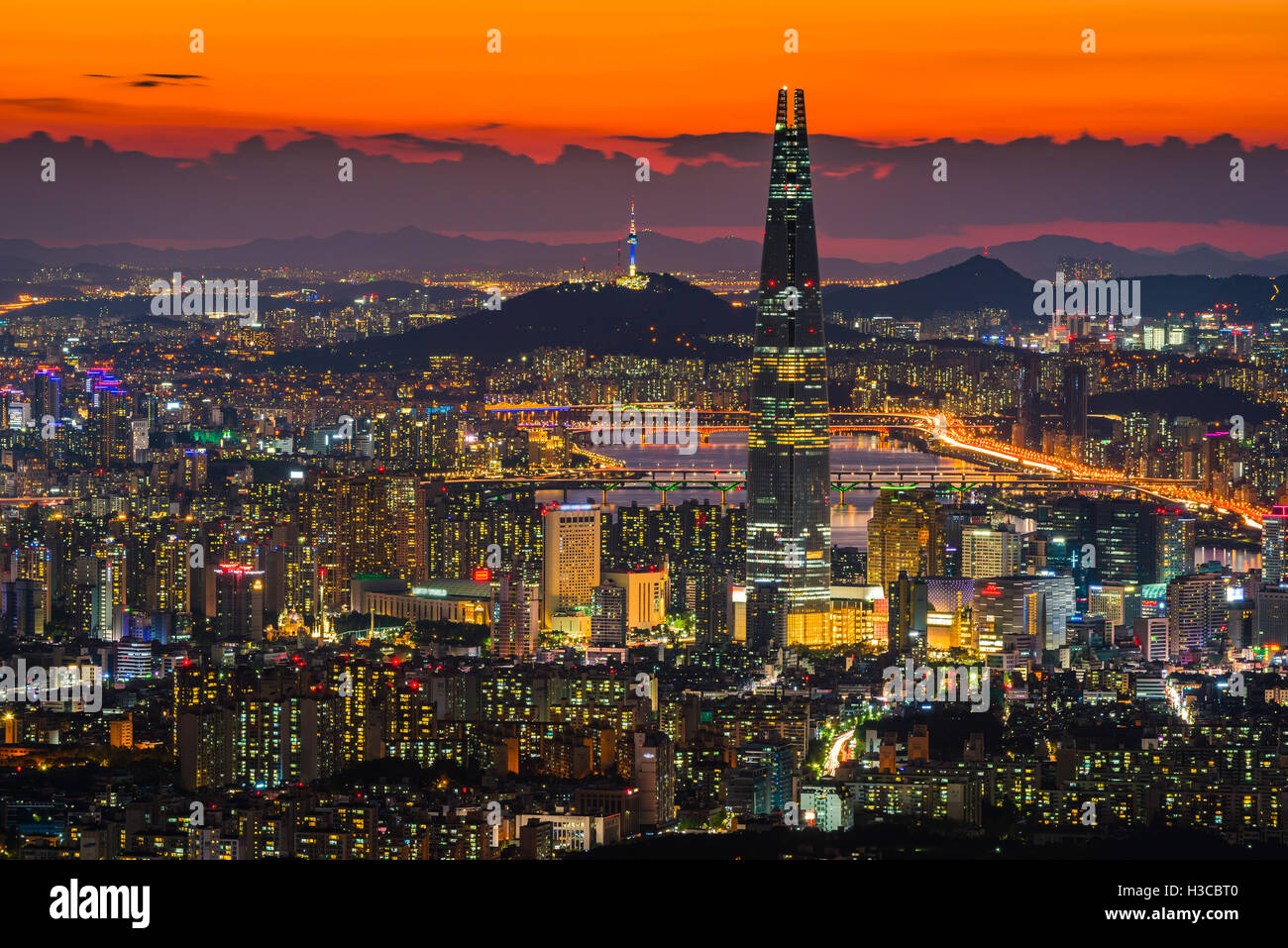 Seul skyline della città, il centro di vista di Corea del Sud. Foto Stock