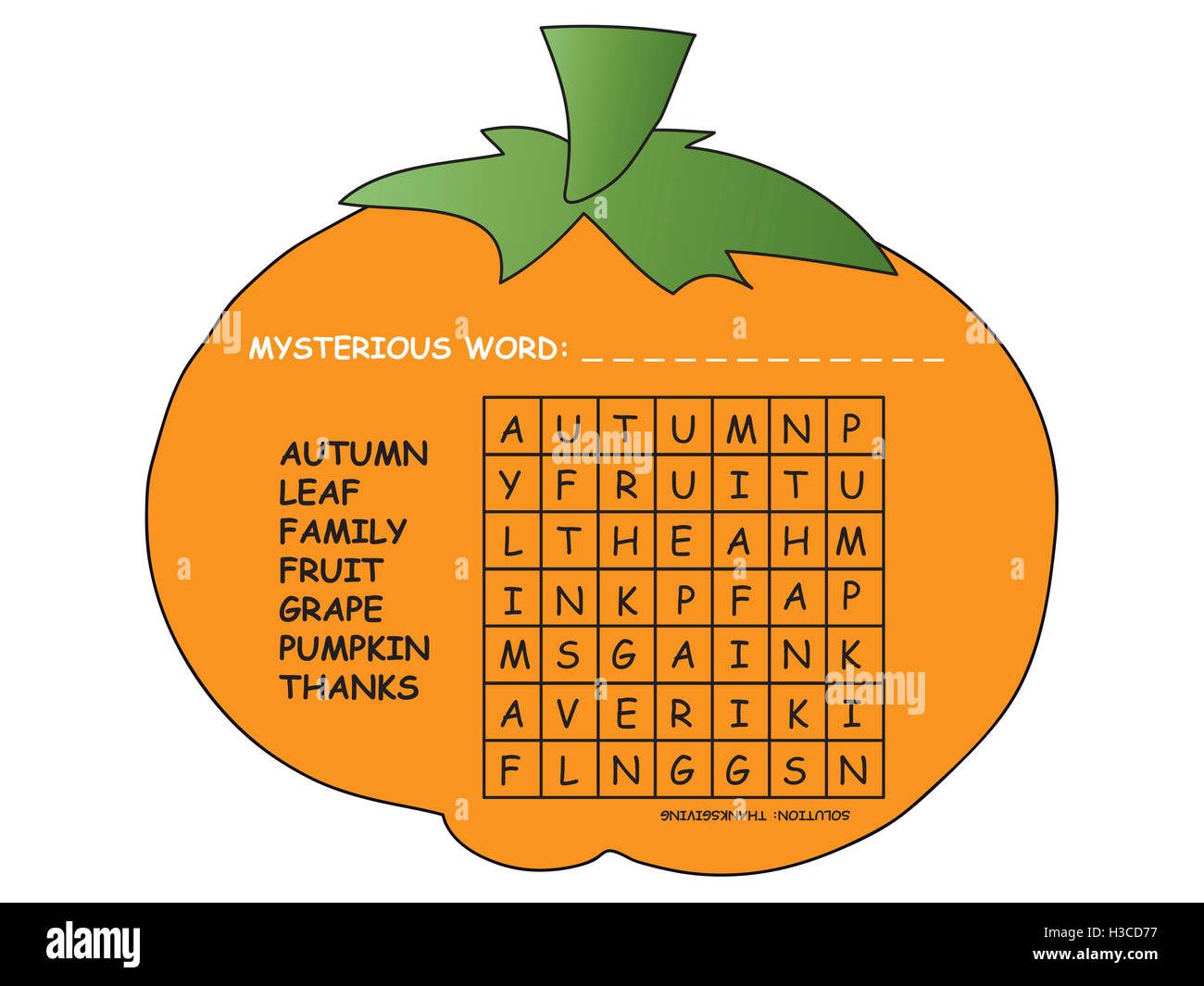 Gioco per bambini: crossword di ringraziamento Foto Stock