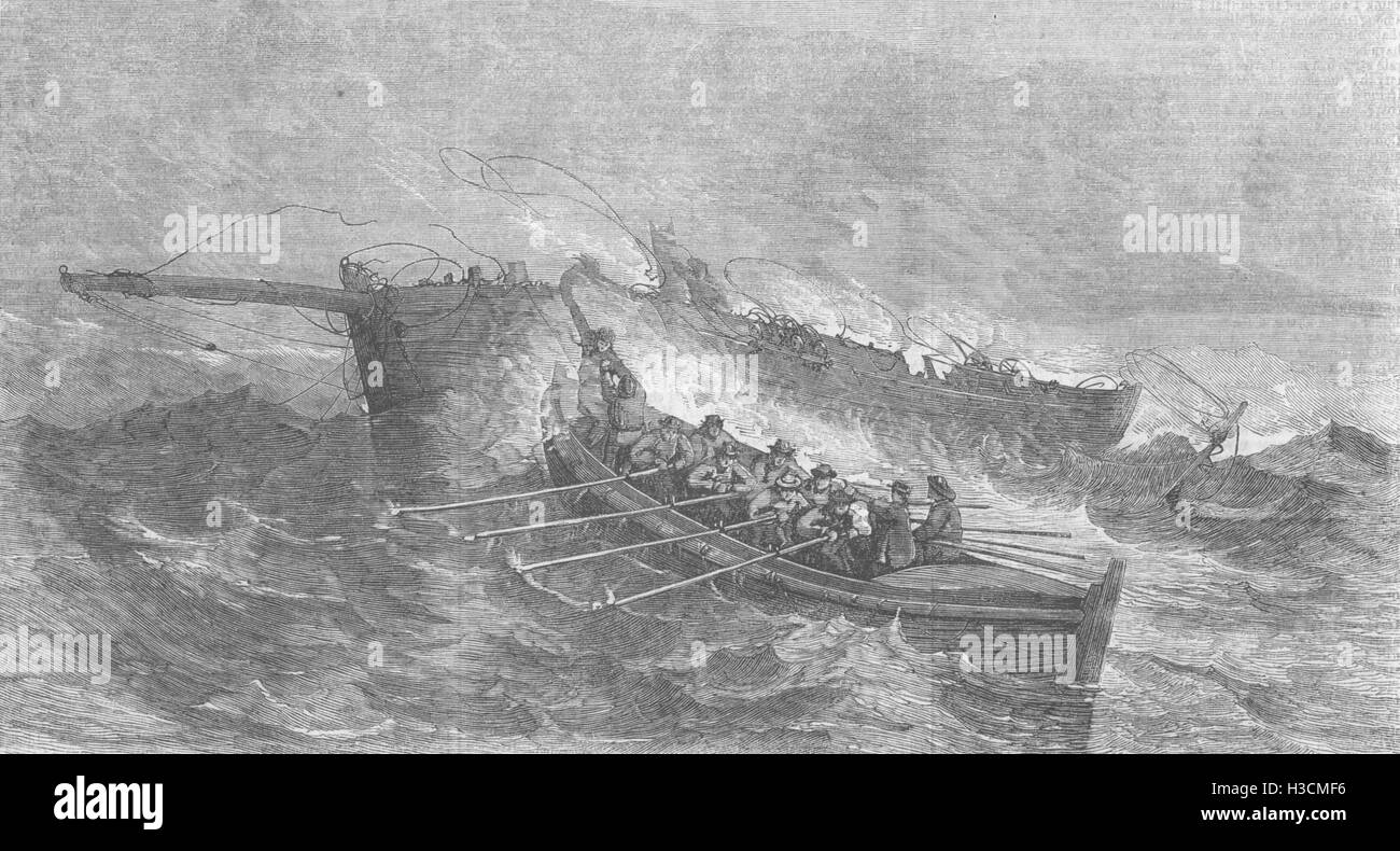 Il Galles Tenby scialuppa salvataggio di equipaggio del Smack Bruce, di Milford 1859. Il Illustrated London News Foto Stock