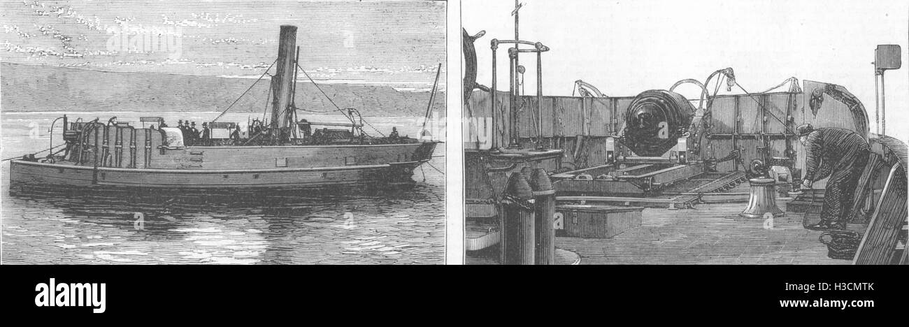 MILITARIA Nuova Twin-Gun-navi per la Marina britannica; cannoniere in mare; ponte nave 1874. Il grafico Foto Stock