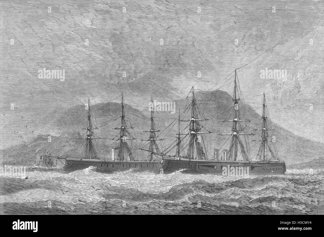 NORTHUMBERLAND fallo di HMS Hercules & nella rada di Funchal, Madeira 1873. Il Illustrated London News Foto Stock