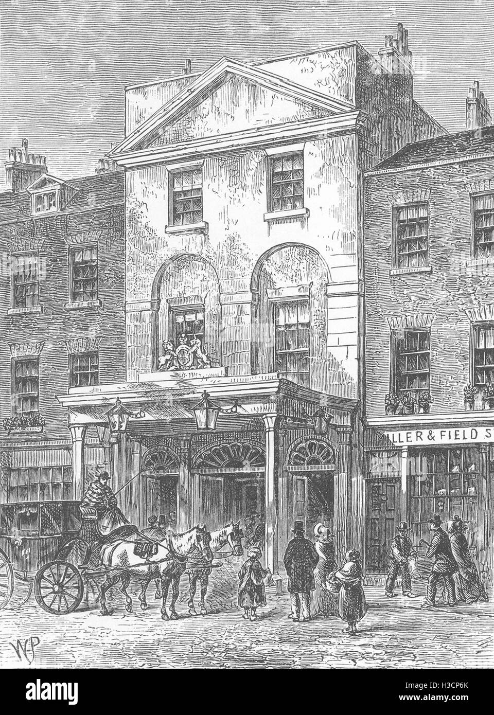 Ingresso al Teatro di Astley's Theatre nel 1820 c1880. 'Old & New London', Cassell & Co Foto Stock