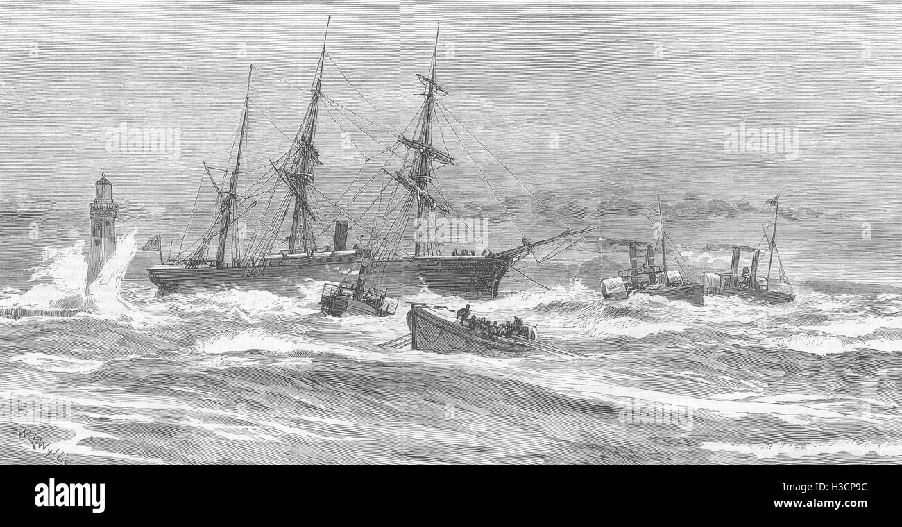 DEVON vento forte canale inglese-steamship Hankow Plymouth frangionde 1880. Il Illustrated London News Foto Stock