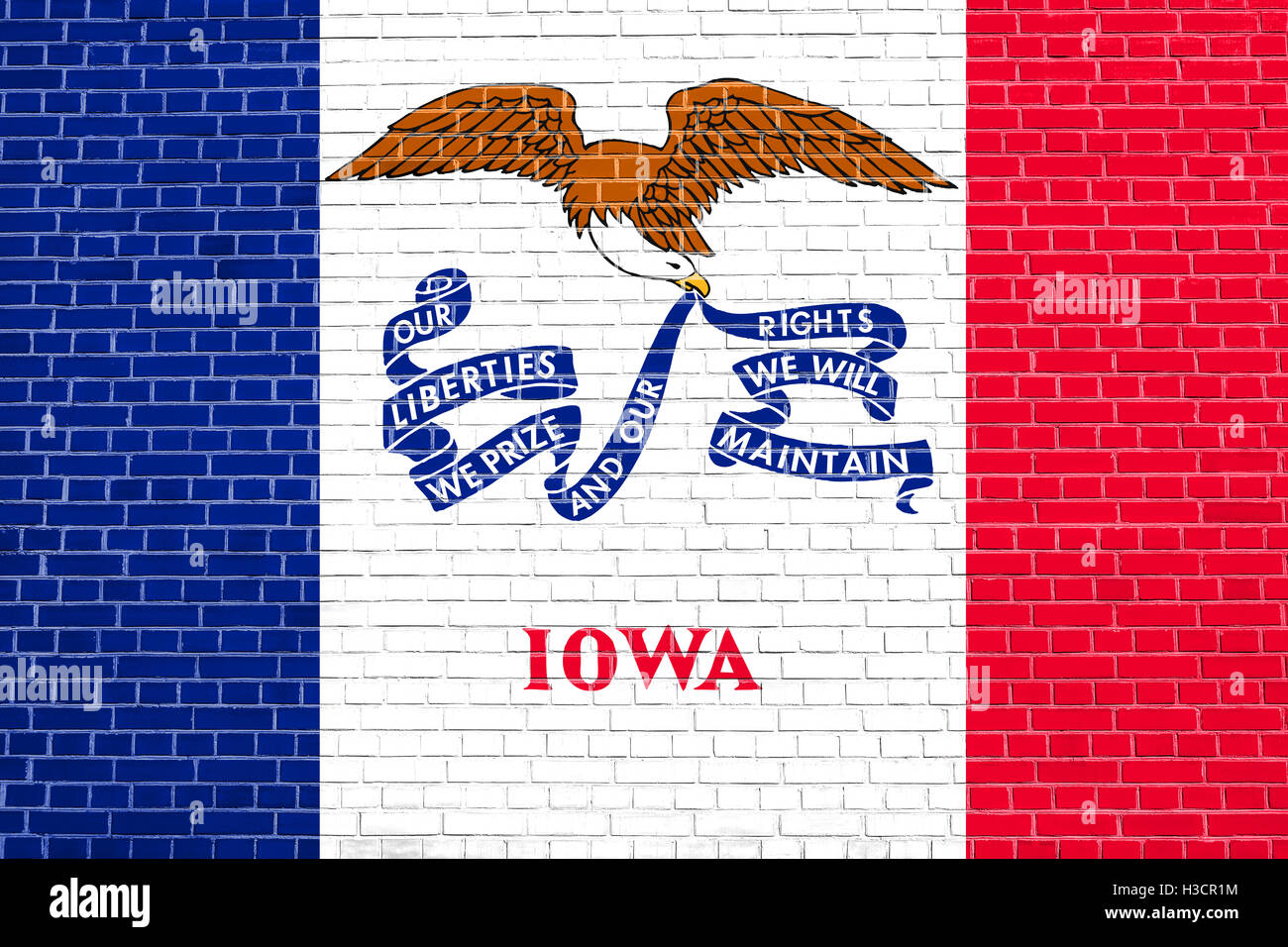 Iowan bandiera ufficiale, il simbolo. American elemento patriottico. Stati Uniti d'America banner. Stati Uniti d'America lo sfondo. Bandiera di stato americano Foto Stock