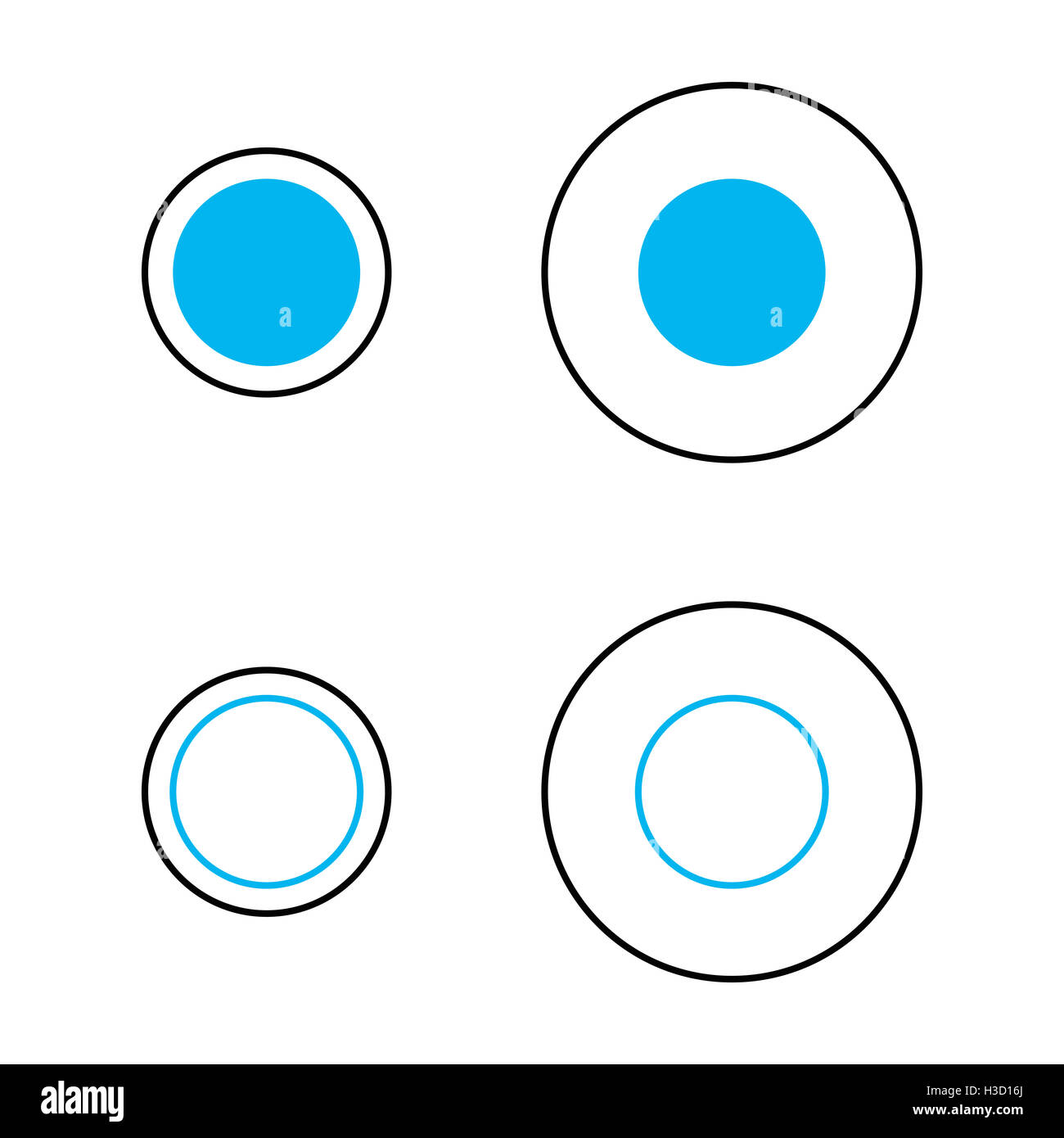 Delboeuf illusione ottica della dimensione relativa percezione. I cerchi blu sono della stessa dimensione e circondato da una corona circolare. Foto Stock