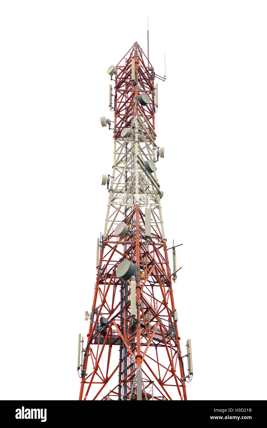 Rosso e bianco torre gsm su sfondo bianco Foto Stock