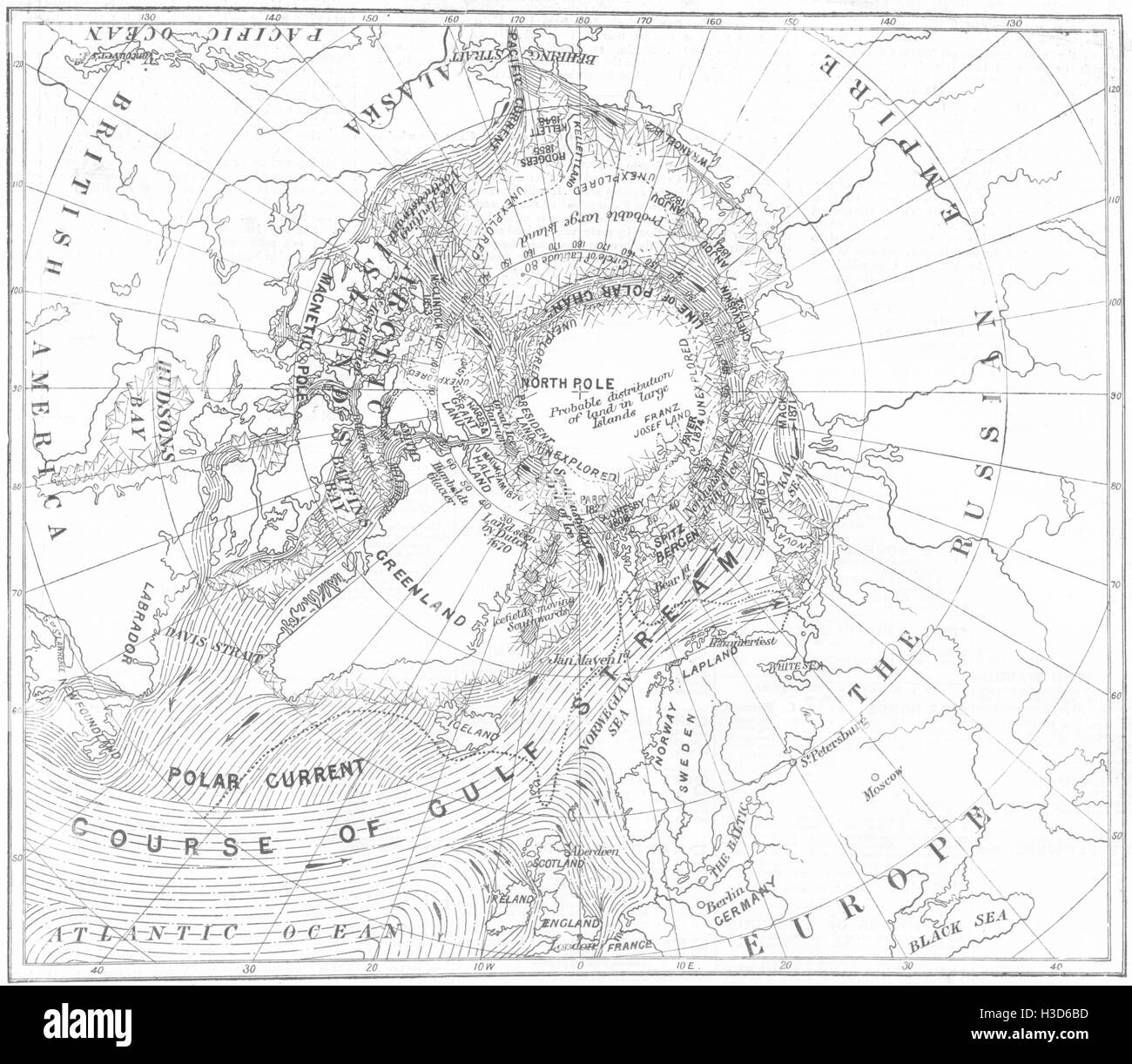 Polo Nord American Expedition mappa che mostra gli esploratori precedenti percorsi 1878. Il grafico Foto Stock
