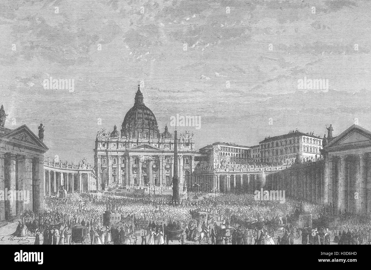 Roma Piazza di San Pietro durante la grande benedizione 1878. Il grafico Foto Stock