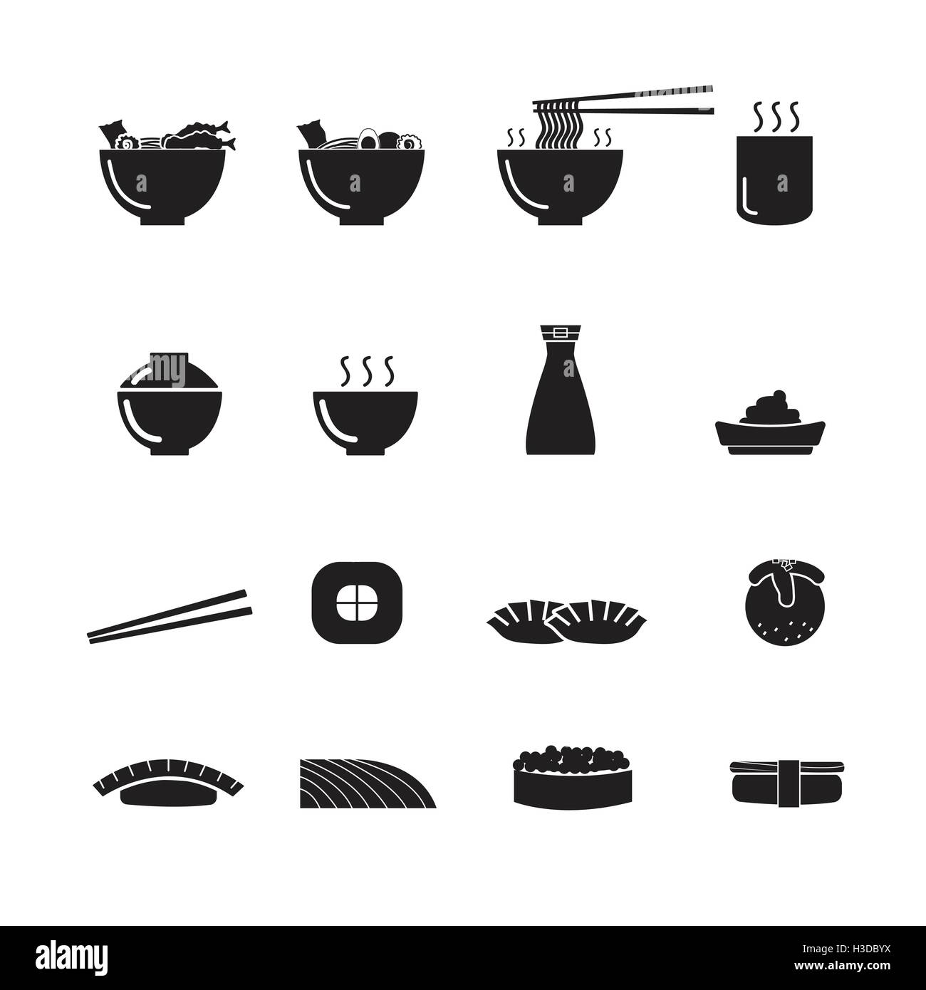 Il Sushi, Ramen, il cibo giapponese vettore, icona impostare Illustrazione Vettoriale