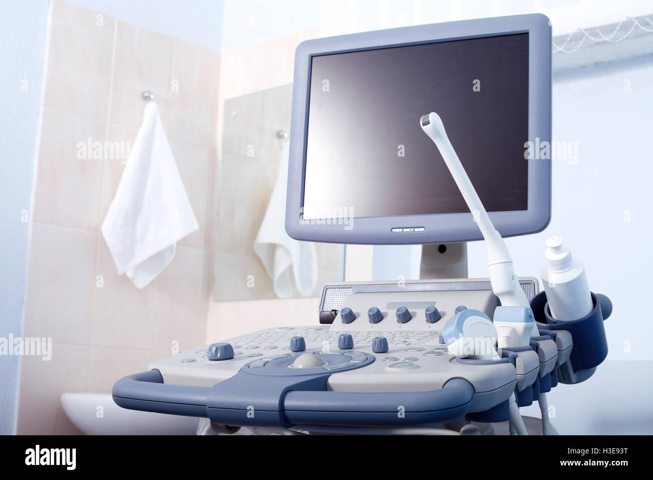 Una attrezzatura medica sfondo, close-up della macchina ad ultrasuoni Foto Stock