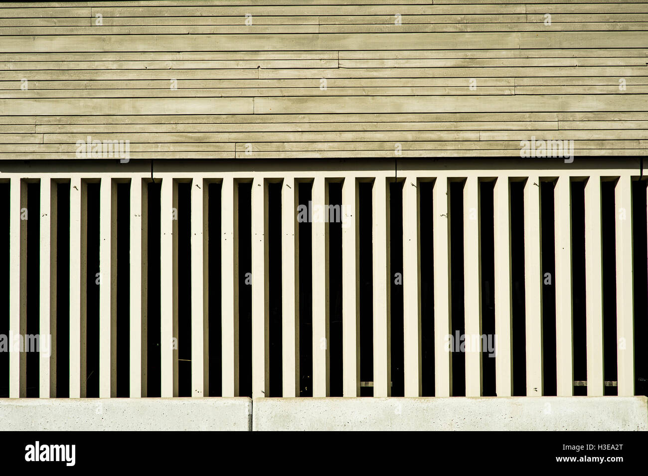 Decorativi in legno e calcestruzzo architettonico edificio funzione di rivestimento Foto Stock