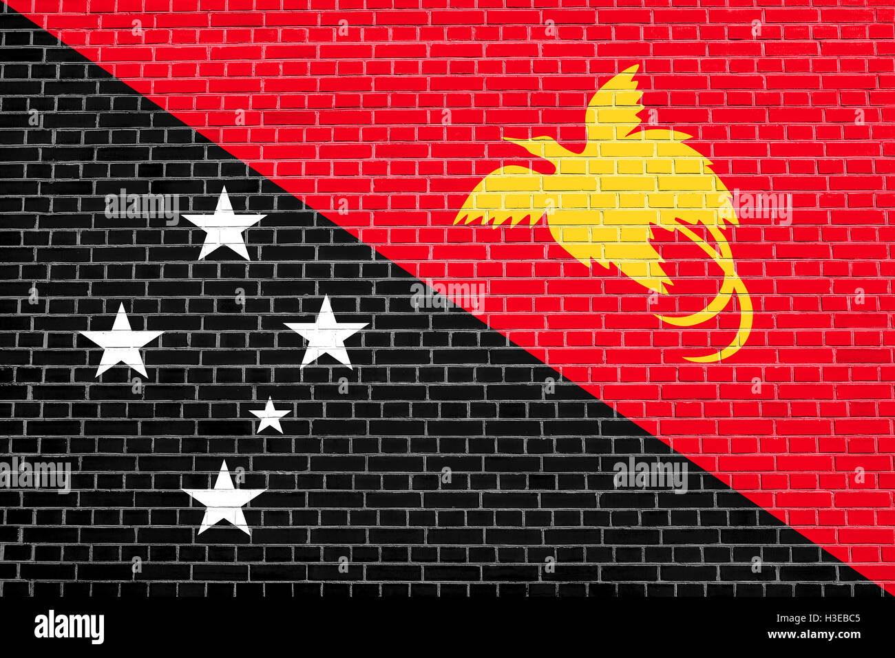 Papua Nuova Guinea ufficiale nazionale bandiera. Papua simbolo patriottico, banner, elemento dello sfondo. Dimensioni precise. Foto Stock