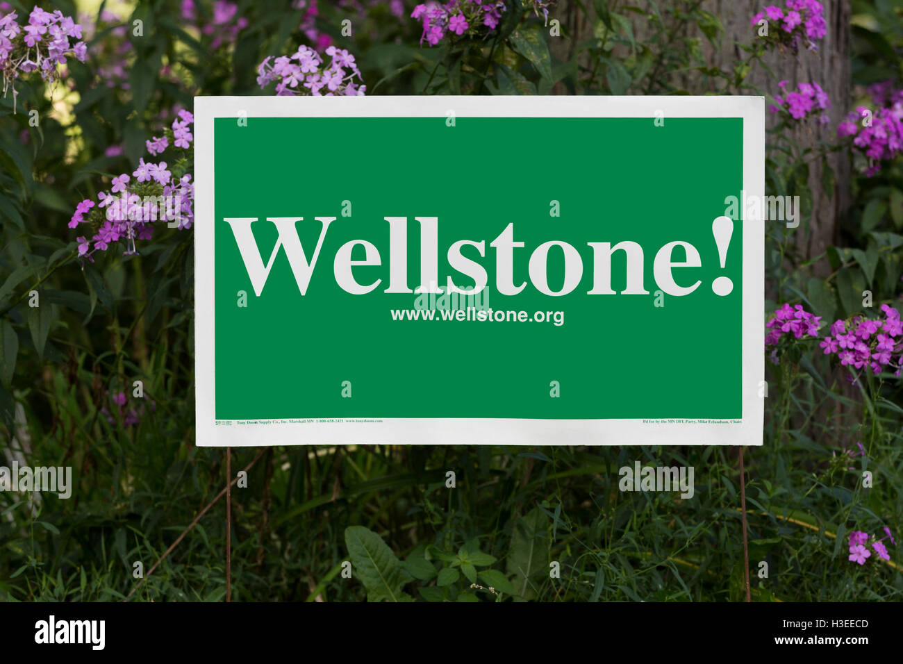 Segno di cantiere per Minnesota senatore Paul Wellstone Foto Stock