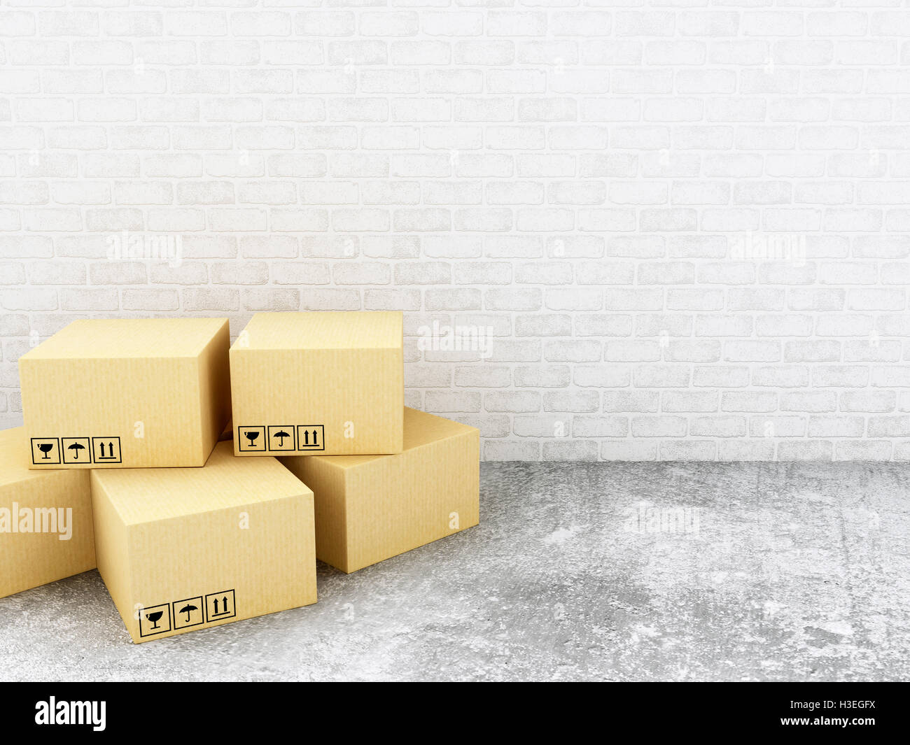 3D renderer immagine. Scatole di cartone. Concetto di consegna. Foto Stock