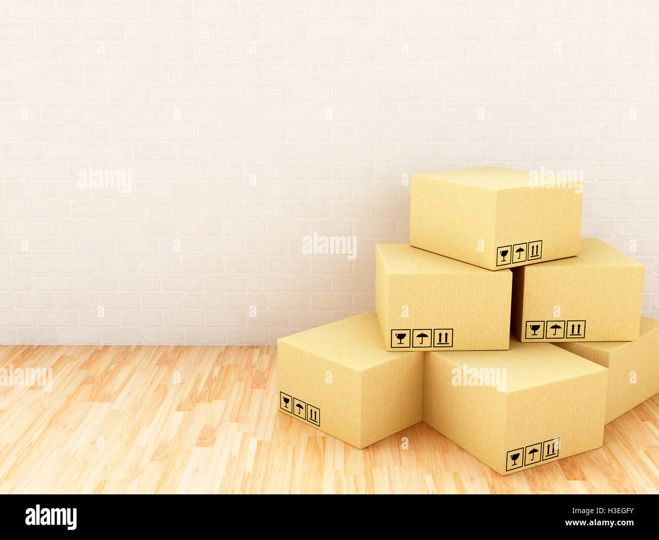 3D renderer immagine. Scatole di cartone. Concetto di consegna. Foto Stock