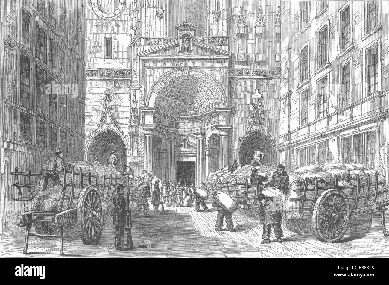 RHÔNE contenere farina nella chiesa di San Nizier, Lione 1870. Il Illustrated London News Foto Stock