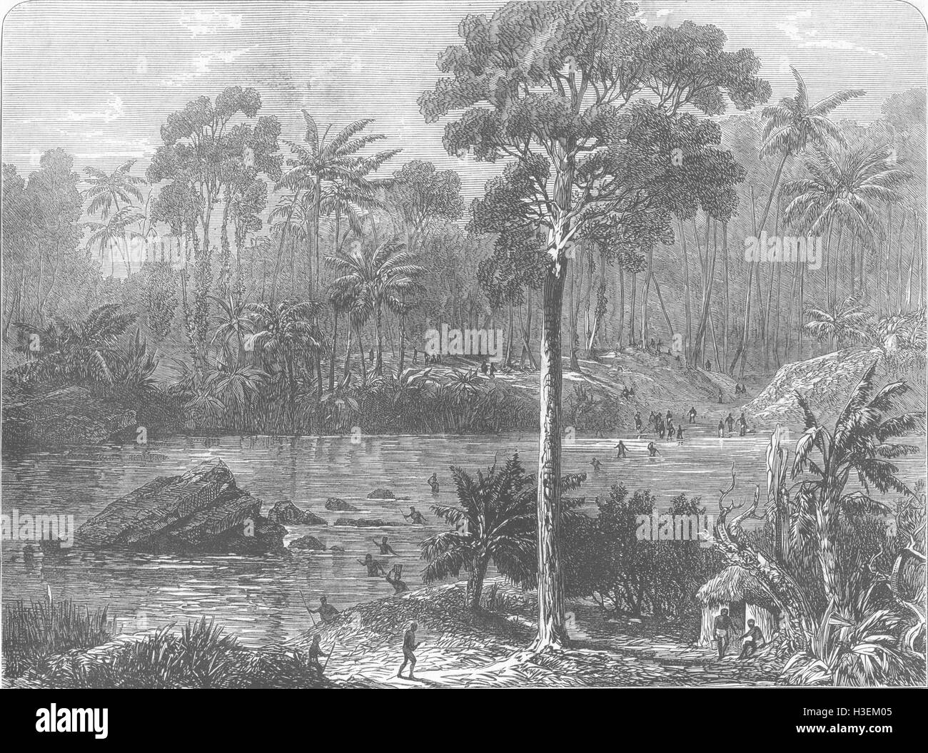 Il ghana fiume Pra & foresta di Assin 1873. Illustrated London News Foto Stock