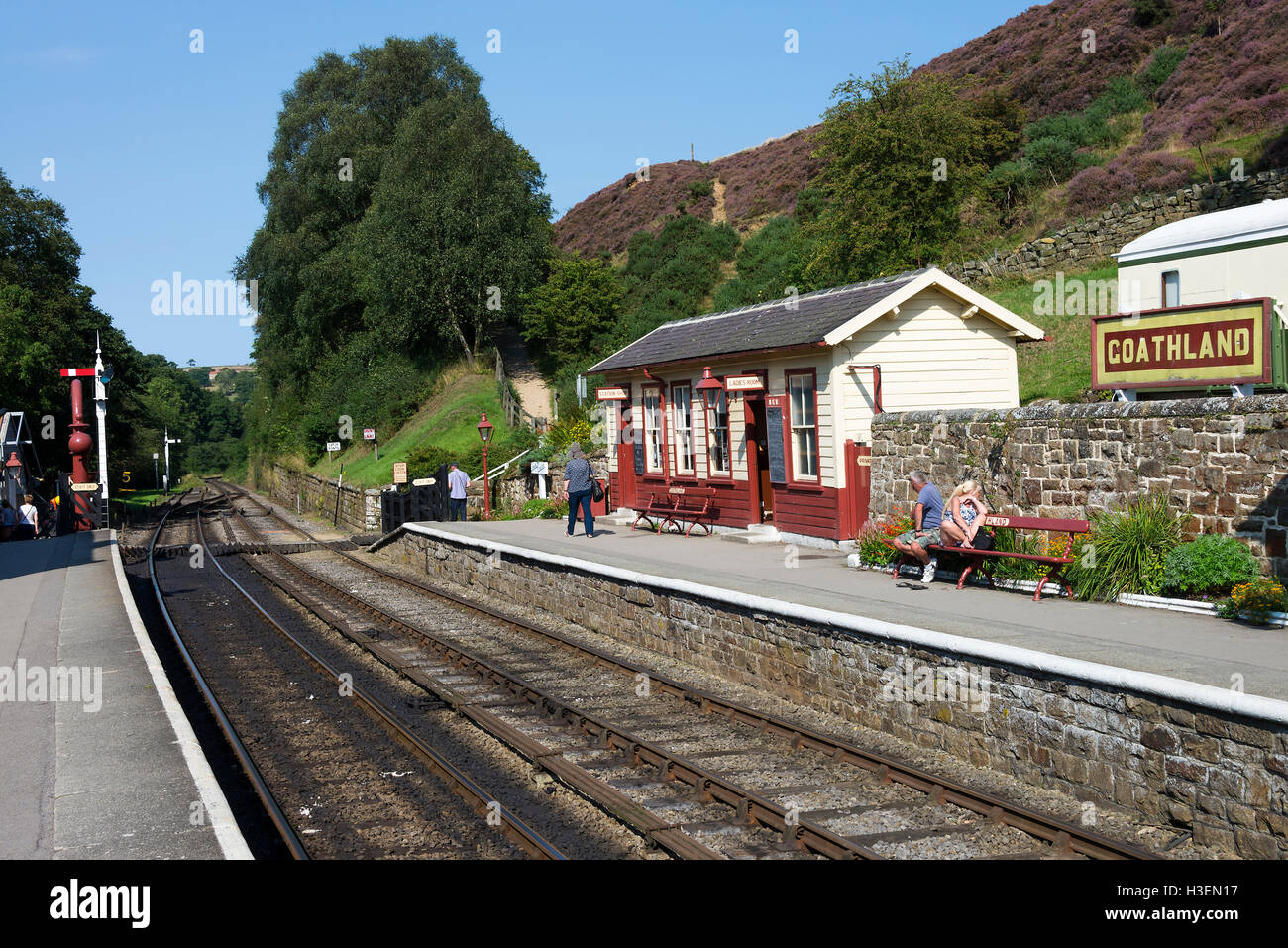 Stazione di Goathland sulla North Yorkshire Moors Railway Goathland Yorkshire England Regno Unito Regno Unito Foto Stock