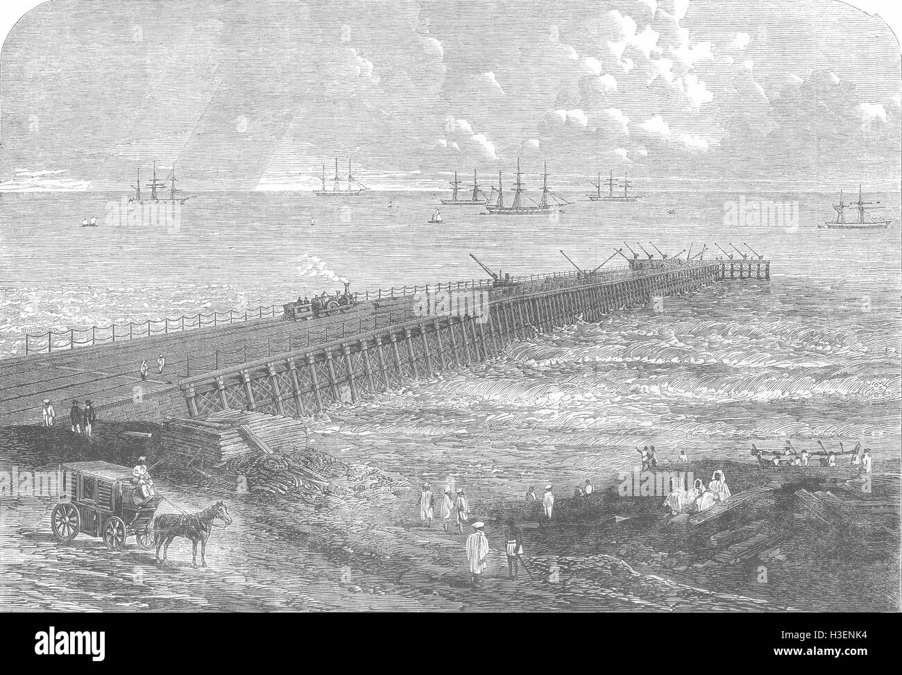 INDIA Chennai Pier, Screw-Piles, nuova invenzione 1863. Illustrated London News Foto Stock