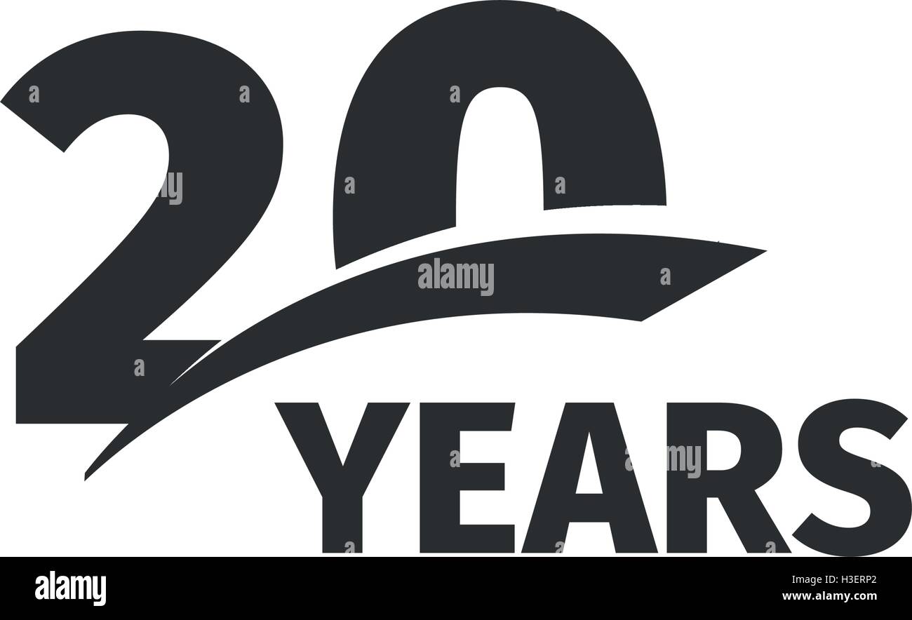 Isolato nero astratto ventesimo anniversario logo su sfondo bianco. 20 numero logotipo. Venti anni la celebrazione del Giubileo e la relativa icona. Ventesimo compleanno emblema. Vettore illustrazione anniversario. Illustrazione Vettoriale