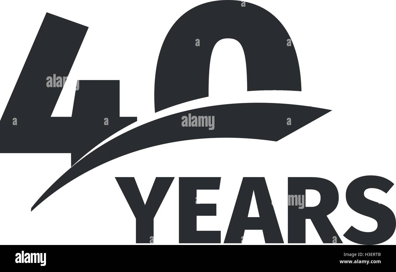 Isolato nero astratto quarantesimo anniversario logo su sfondo bianco. 40 numero logotipo. Quaranta anni la celebrazione del Giubileo e la relativa icona. Quarantesimo compleanno emblema. Illustrazione Vettoriale. Illustrazione Vettoriale