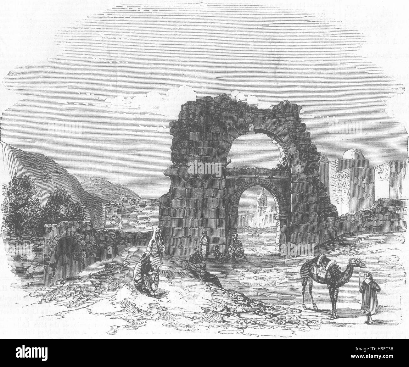 TUNISIA Roman e saraceni al gate Zowan, nr Cartagine 1858. Illustrated London News Foto Stock