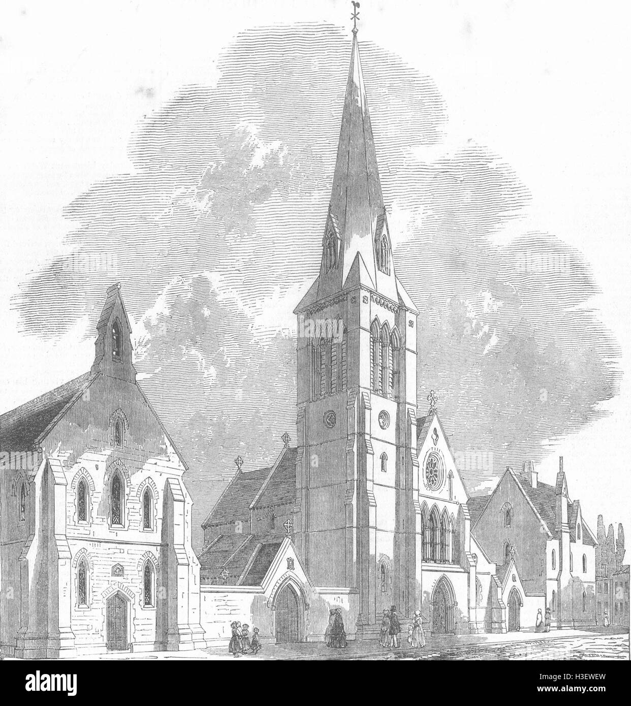 LONDON St Barnaba chiesa e collegio, Pimlico 1850. Illustrated London News Foto Stock