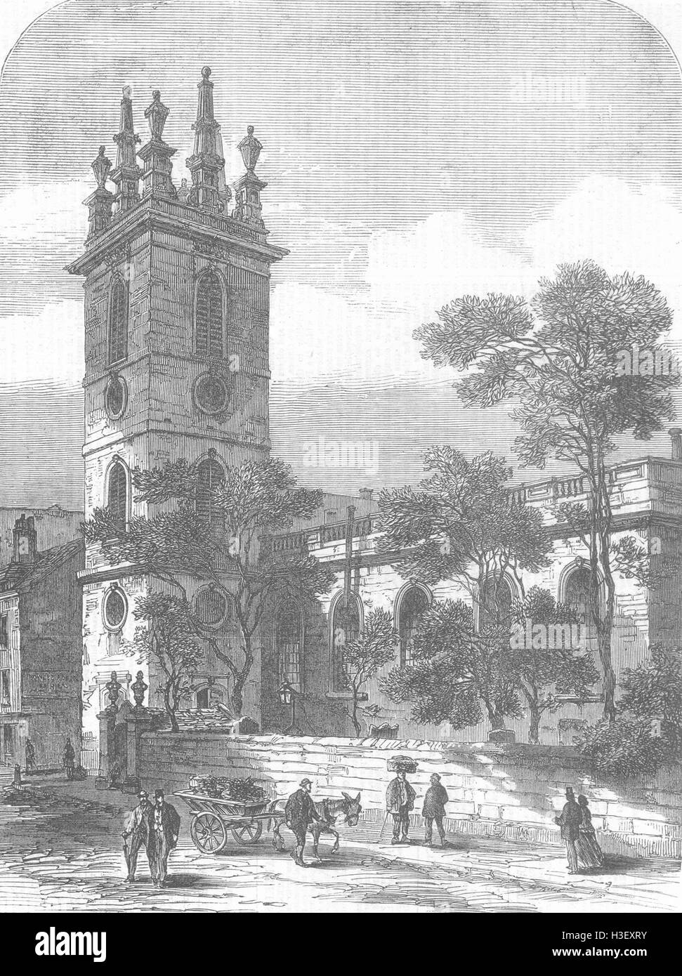 LONDON St Mary Somerset chiesa, Thames Street, demolita 1867. Illustrated London News Foto Stock