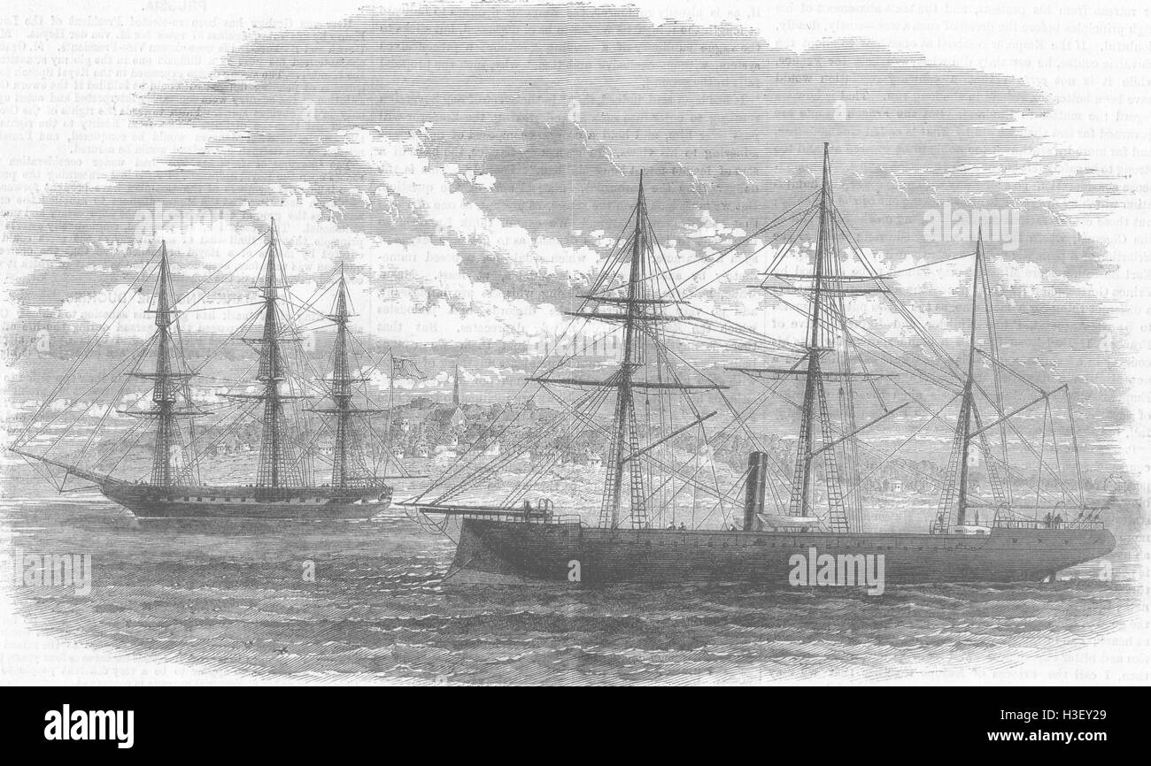 LANCS El Tousson & Conway all'ancoraggio, nel Mersey 1863. Illustrated London News Foto Stock