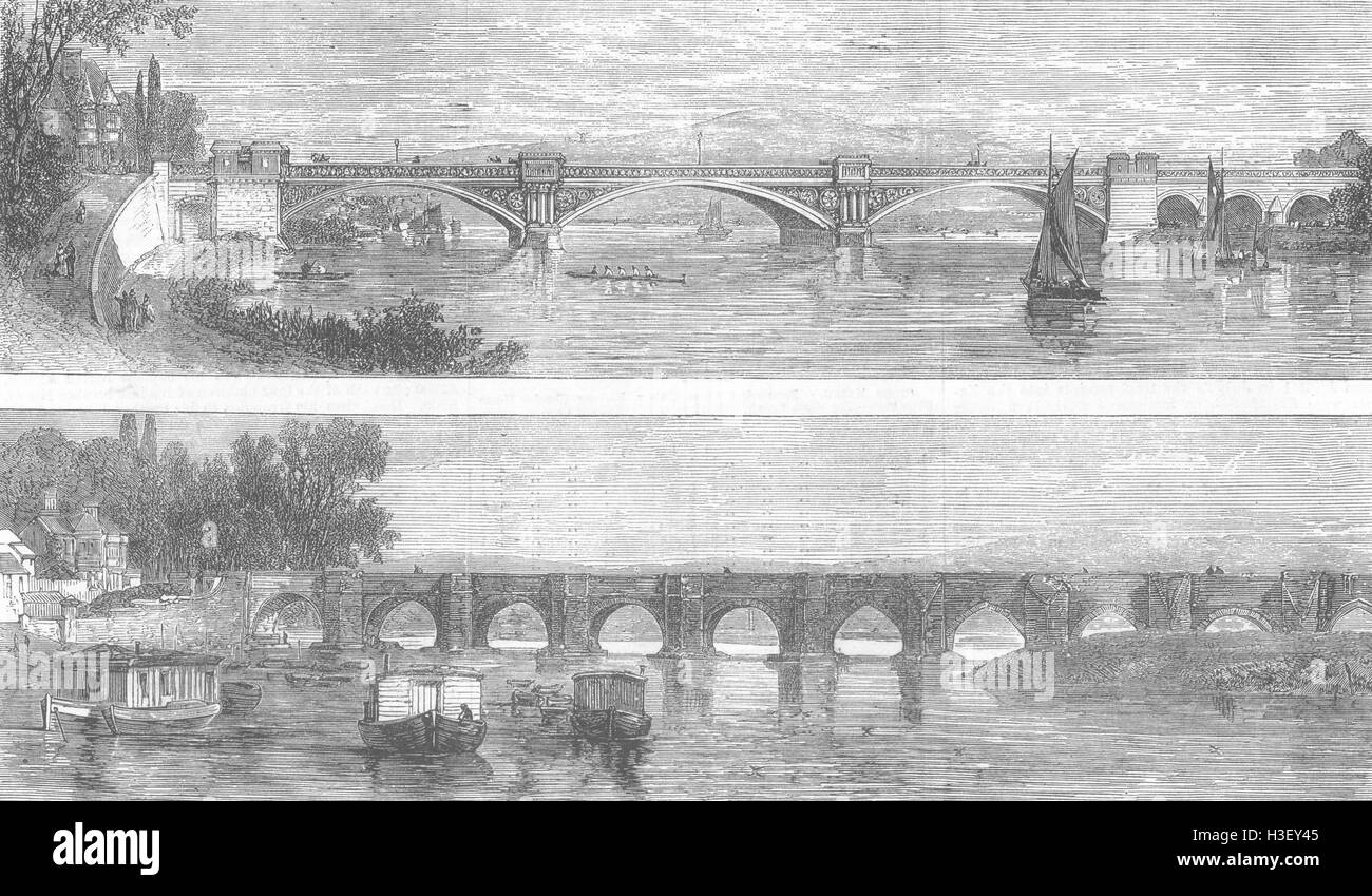 NOTTS Nottingham, Ponte Vecchio e nuovo 1871. Illustrated London News Foto Stock