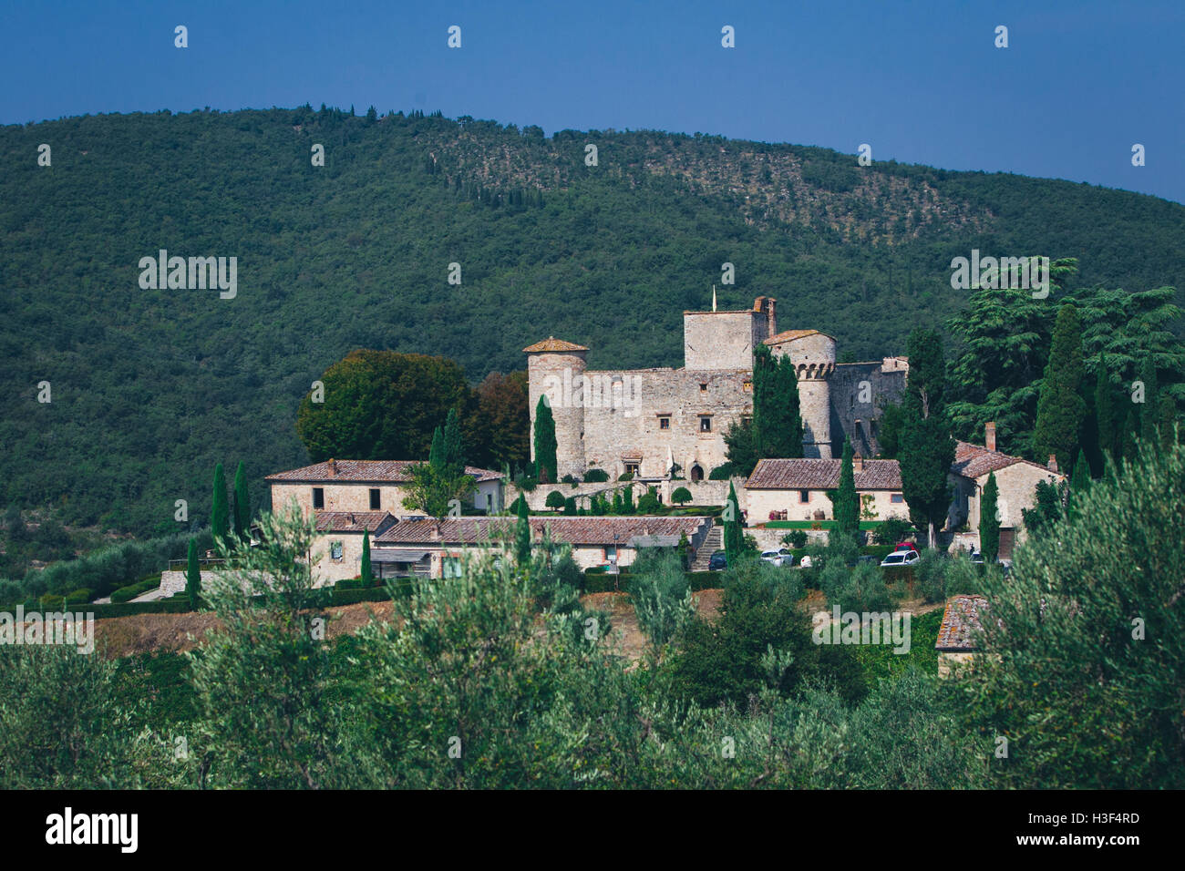 Castello di Meleto Gaiole in Chianti, Toscana, Italia. Foto Stock