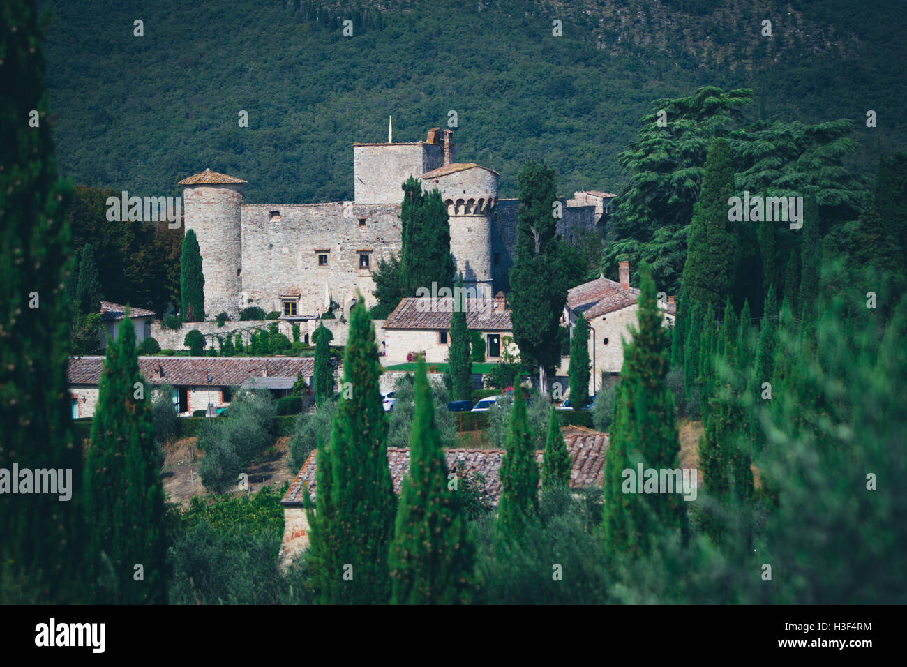 Castello di Meleto Gaiole in Chianti, Toscana, Italia. Foto Stock