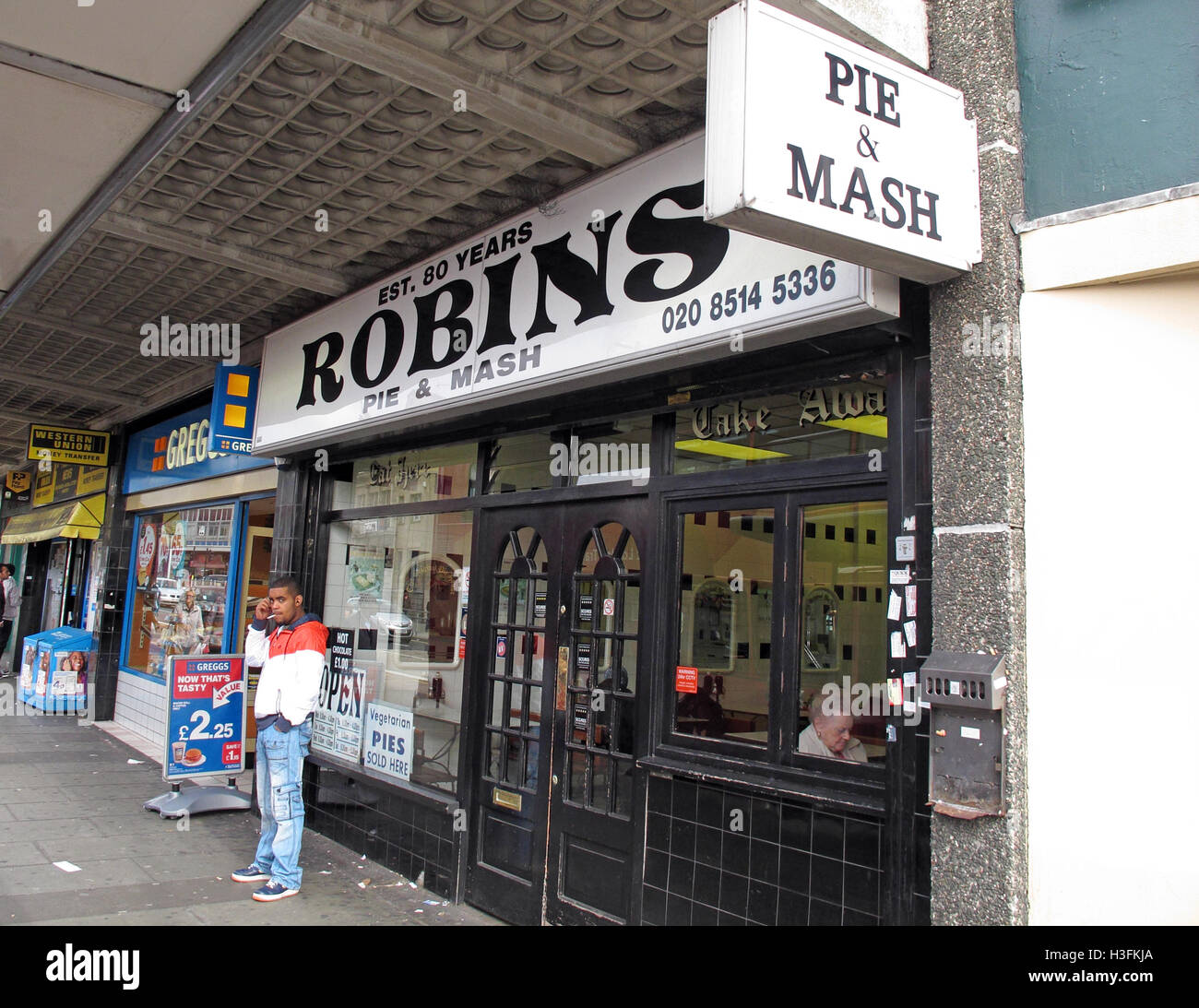 Robins Torta tradizionale & Mash, Ilford Essex, Greater London, Inghilterra Foto Stock