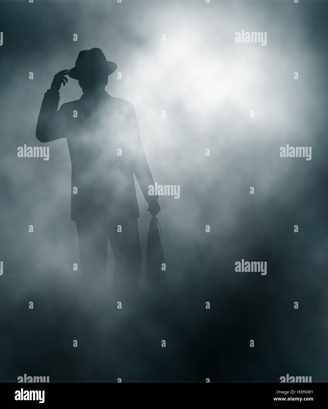 Modificabile illustrazione vettoriale di un imprenditore in ribaltamento di nebbia il suo cappello nel saluto creato utilizzando maglie di gradiente Illustrazione Vettoriale