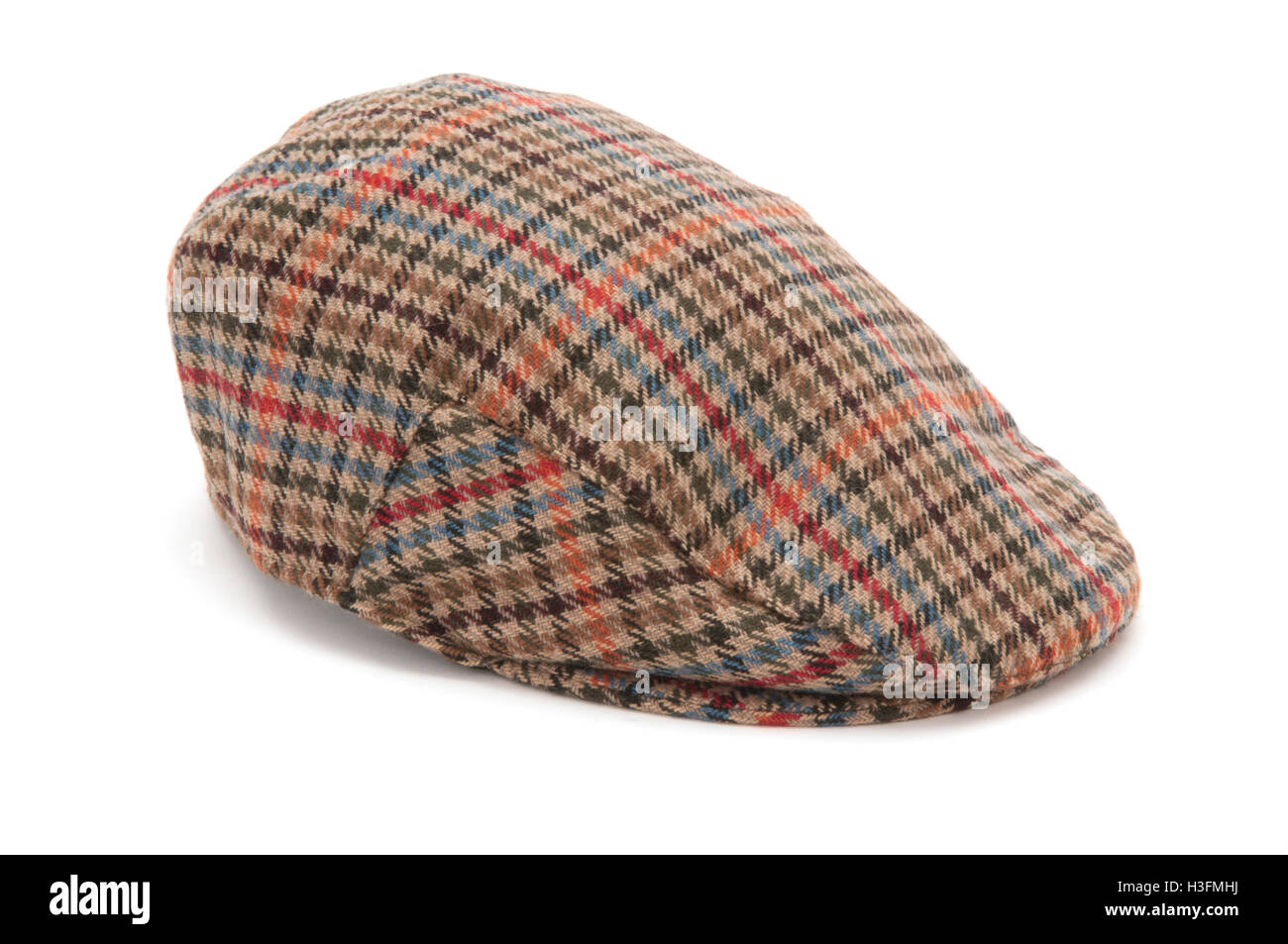 Spaccato di una controllata houndstooh tweed caccia hat o il tappo piatto. Foto Stock