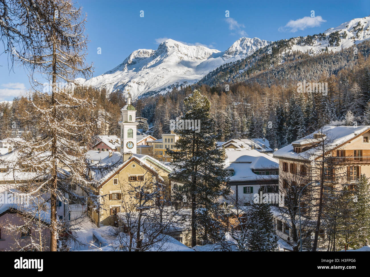 Paesaggio invernale a Sils-Maria, Engadina, Svizzera Foto Stock